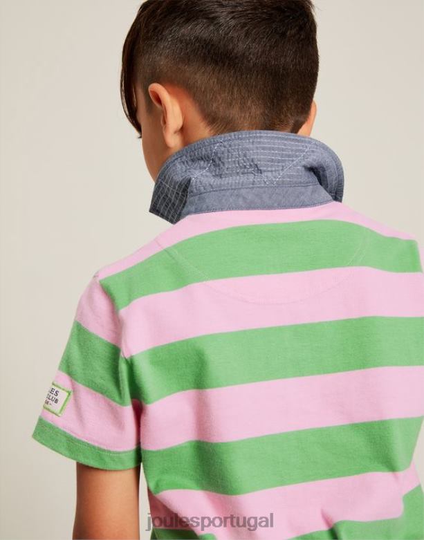 camisa pólo jersey listrada ozzy 2-12 anos Rapazes faixa rosa verde Joules vestuário 2X26V337