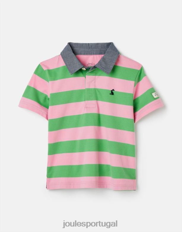 camisa pólo jersey listrada ozzy 2-12 anos Rapazes faixa rosa verde Joules vestuário 2X26V337