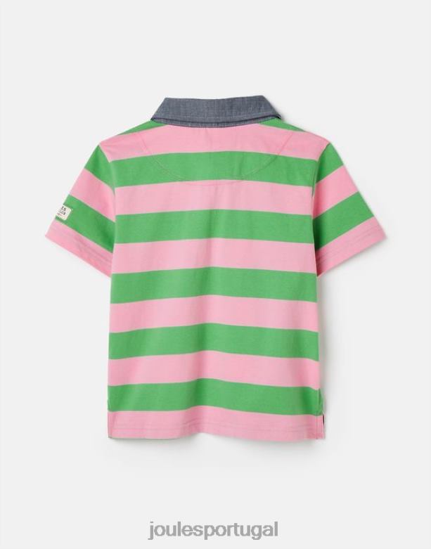 camisa pólo jersey listrada ozzy 2-12 anos Rapazes faixa rosa verde Joules vestuário 2X26V337