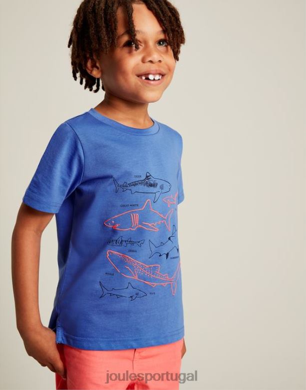 camiseta ben manga curta 2-12 anos Rapazes tubarões azuis Joules vestuário 2X26V353