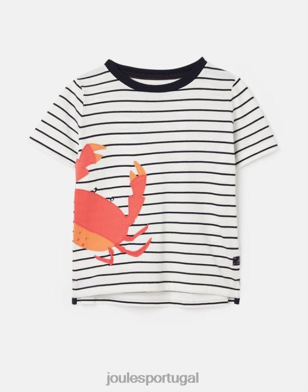 camiseta manga curta com apliques archie 2-8 anos Rapazes caranguejos listrados da marinha Joules vestuário 2X26V364