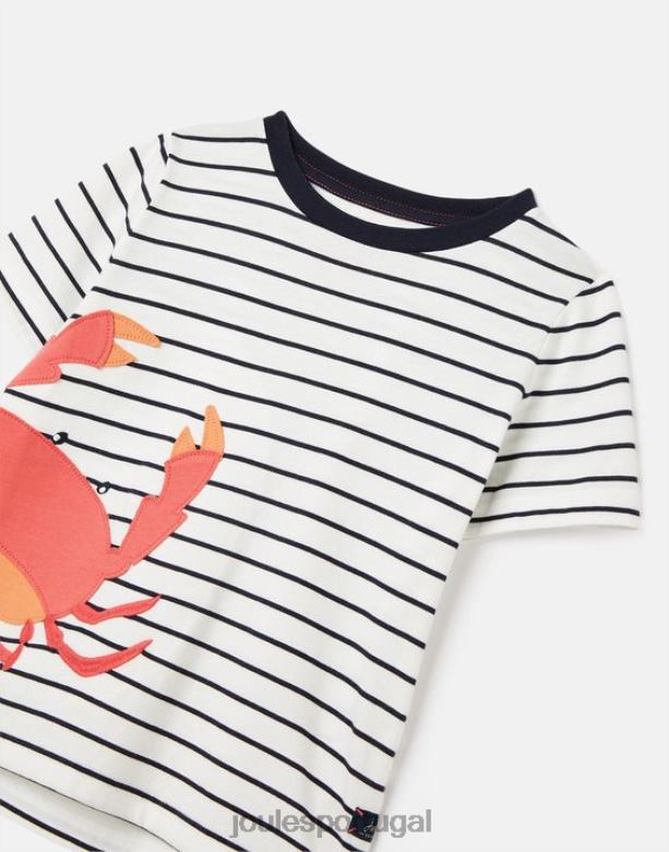 camiseta manga curta com apliques archie 2-8 anos Rapazes caranguejos listrados da marinha Joules vestuário 2X26V364