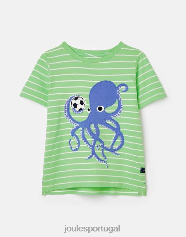 camiseta manga curta com apliques archie 2-8 anos Rapazes polvo verde Joules vestuário 2X26V367