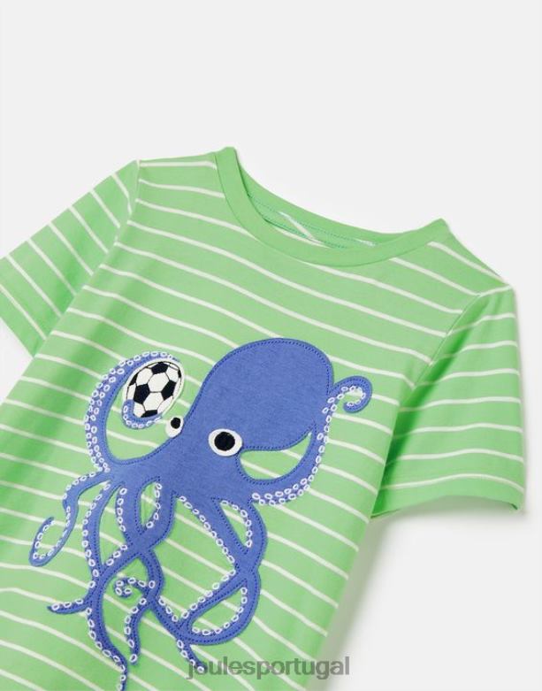 camiseta manga curta com apliques archie 2-8 anos Rapazes polvo verde Joules vestuário 2X26V367